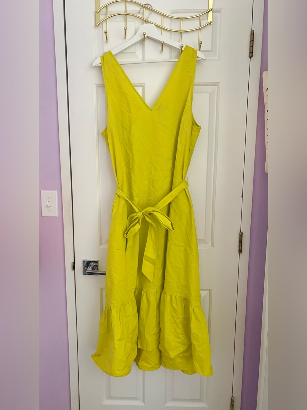 GAP Bright Yellow V-Neck Tie-Waist Maxi Dress